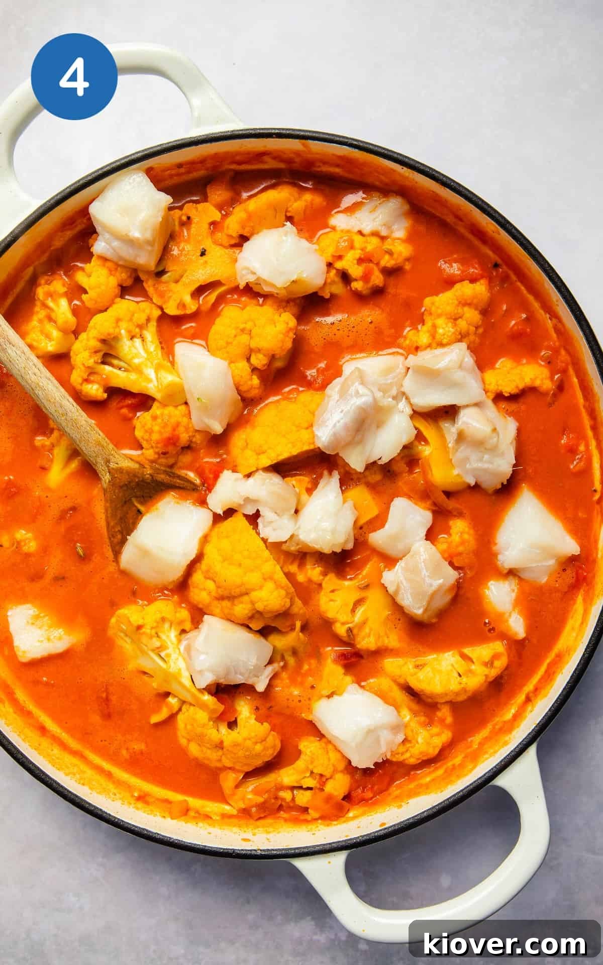 Coconut Cod Curry with Aromatic Spices 5 Adding cod into the cauliflower curry.
