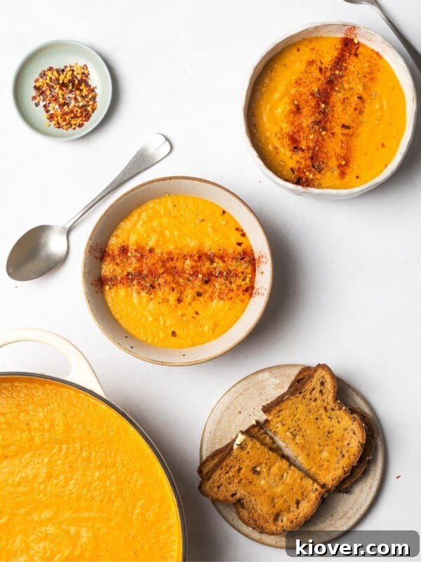Carrot and Coriander Soup Recipe — Creamy Spiced Carrot Soup 9 carrot and lentil soup served with toast.
