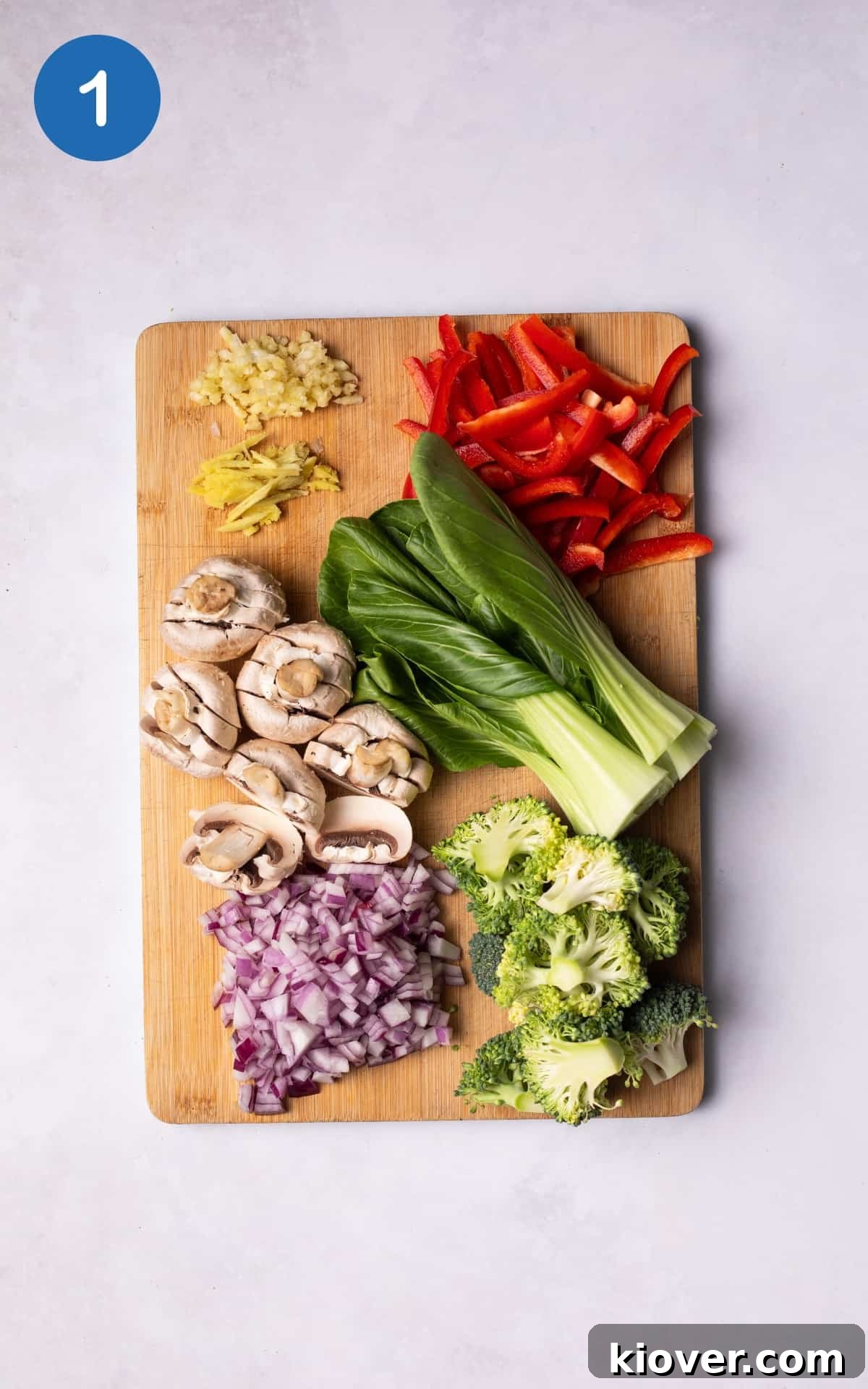 Colourful vegetables on a cutting board.