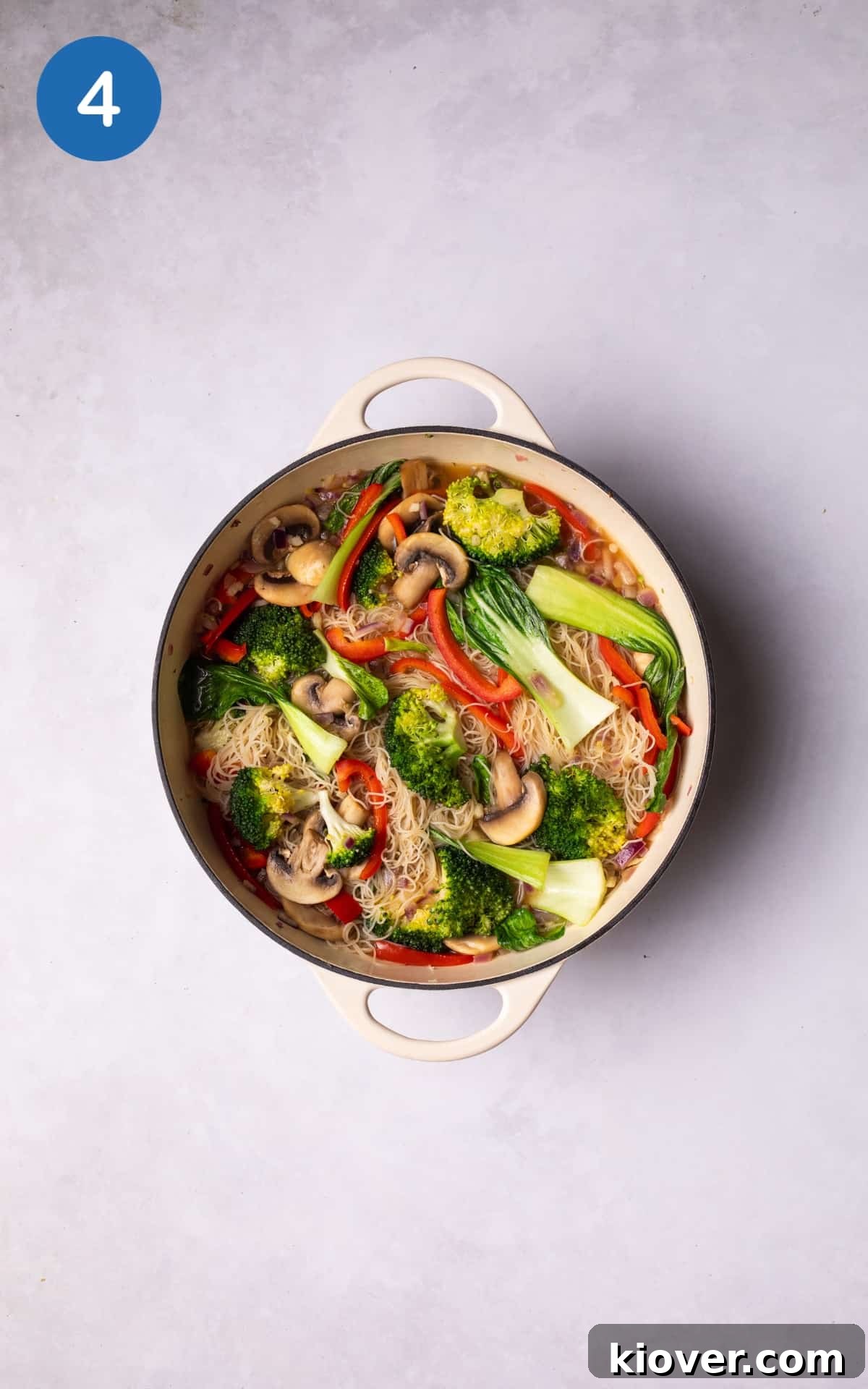 Vermicelli Soup with colourful vegetables in a pot.