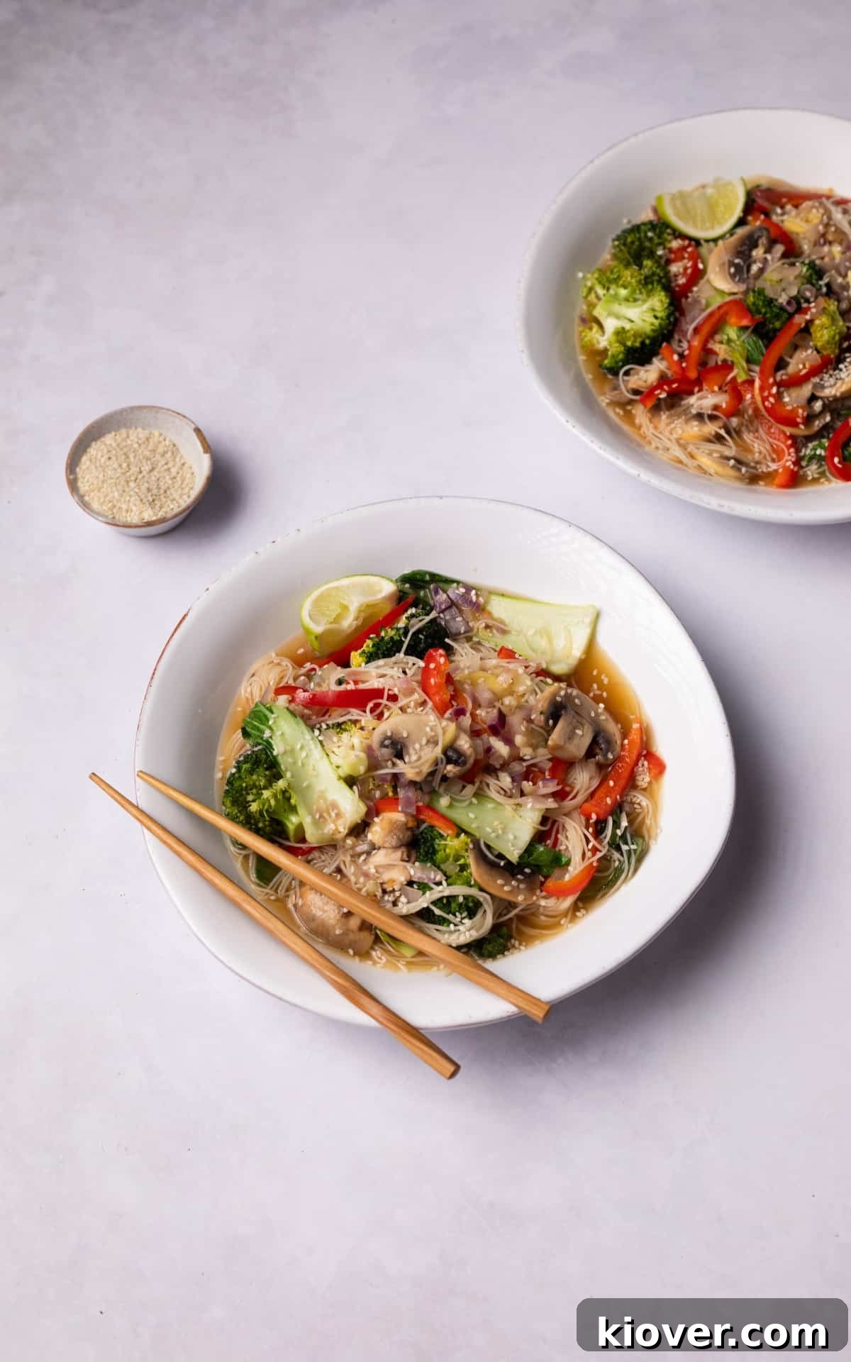 Vermicelli Soup with vegetables and sesame seeds.