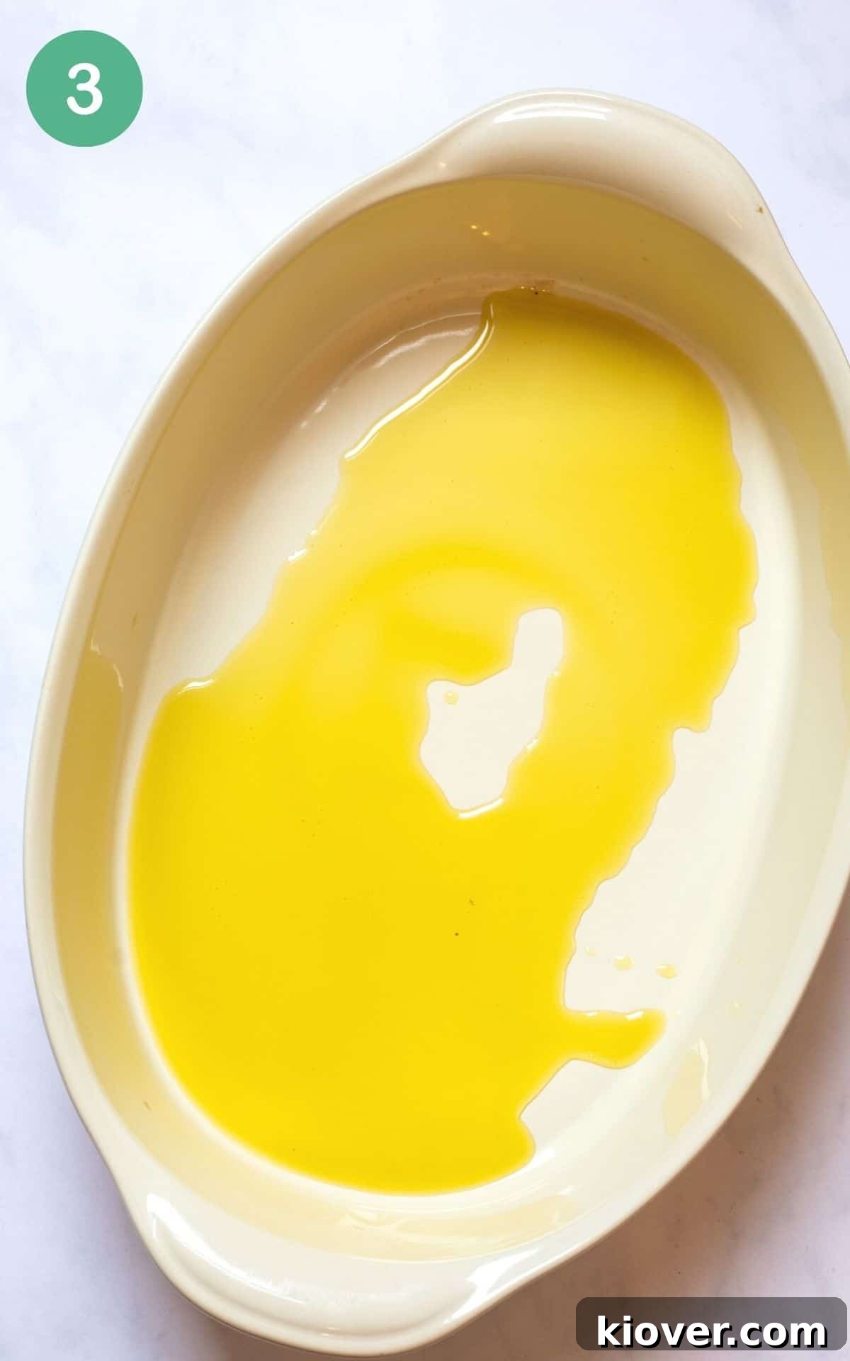 olive oil in an oval baking dish.