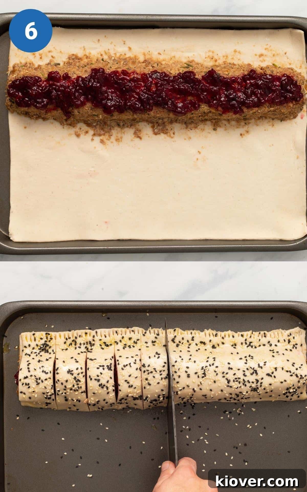Crispy Vegan Sausage Rolls: Flaky Pastry with Savory Filling 9 step-by-step photos showing how to assemble these homemade vegan sausage rolls before baking.