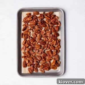 Candied Pecans on a baking tray.