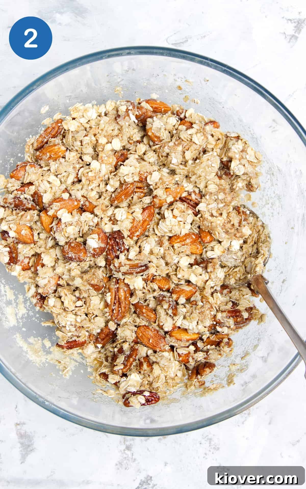 ingredients mixed together in a glass bowl ready to bake
