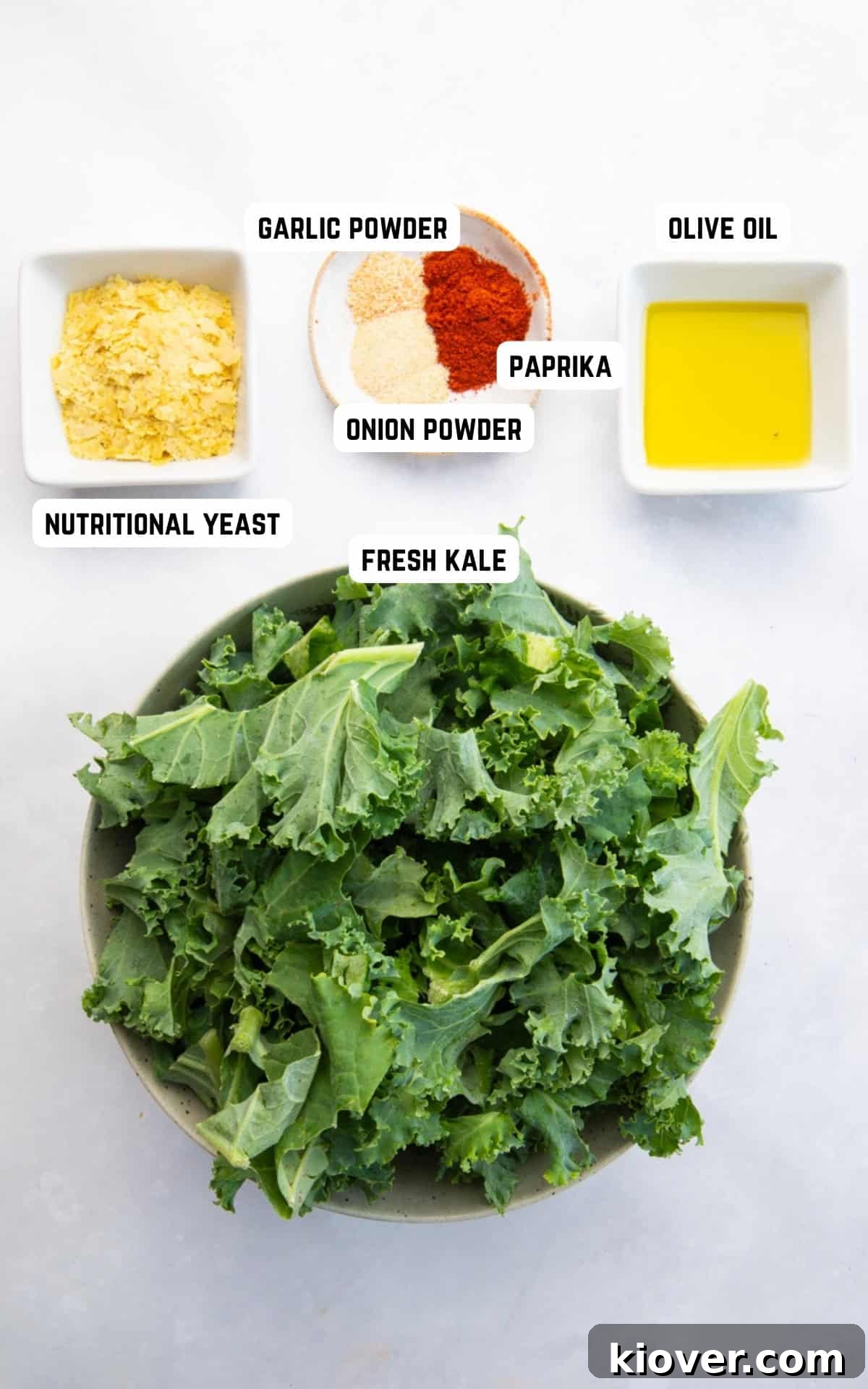 Ingredients to make Air Fryer Kale Chips.