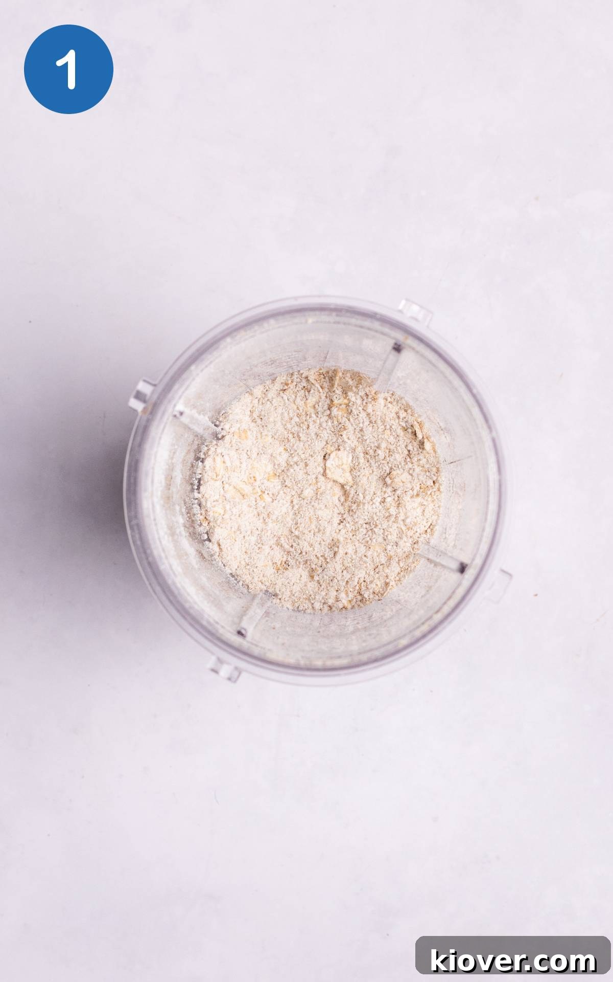 blending oats into flour in a blender.