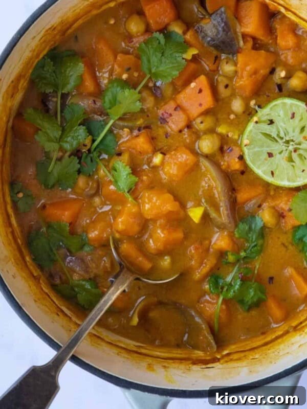 Sweet Potato Satay Curry served in a large pot.