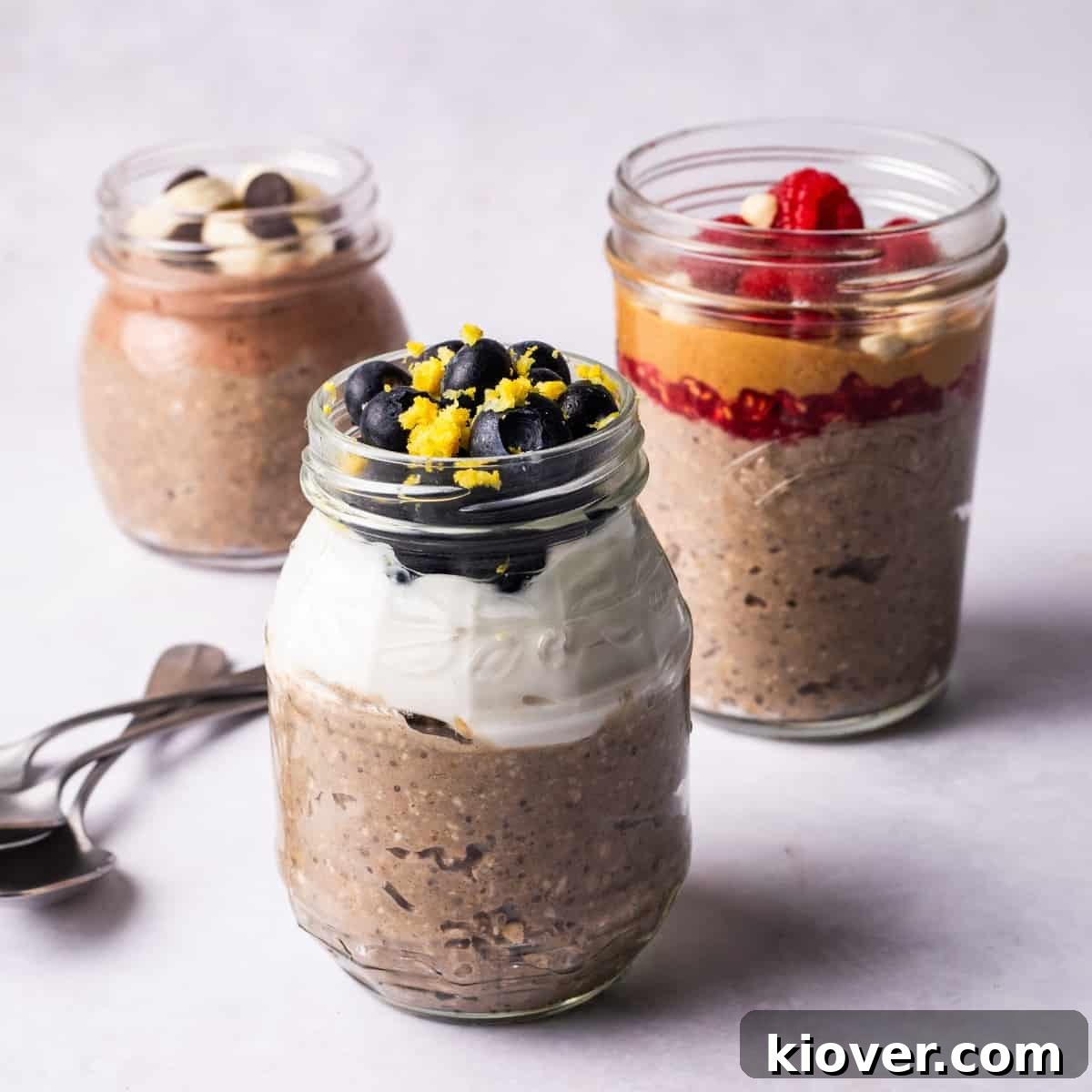 Protein Overnight oats with fruit toppings.