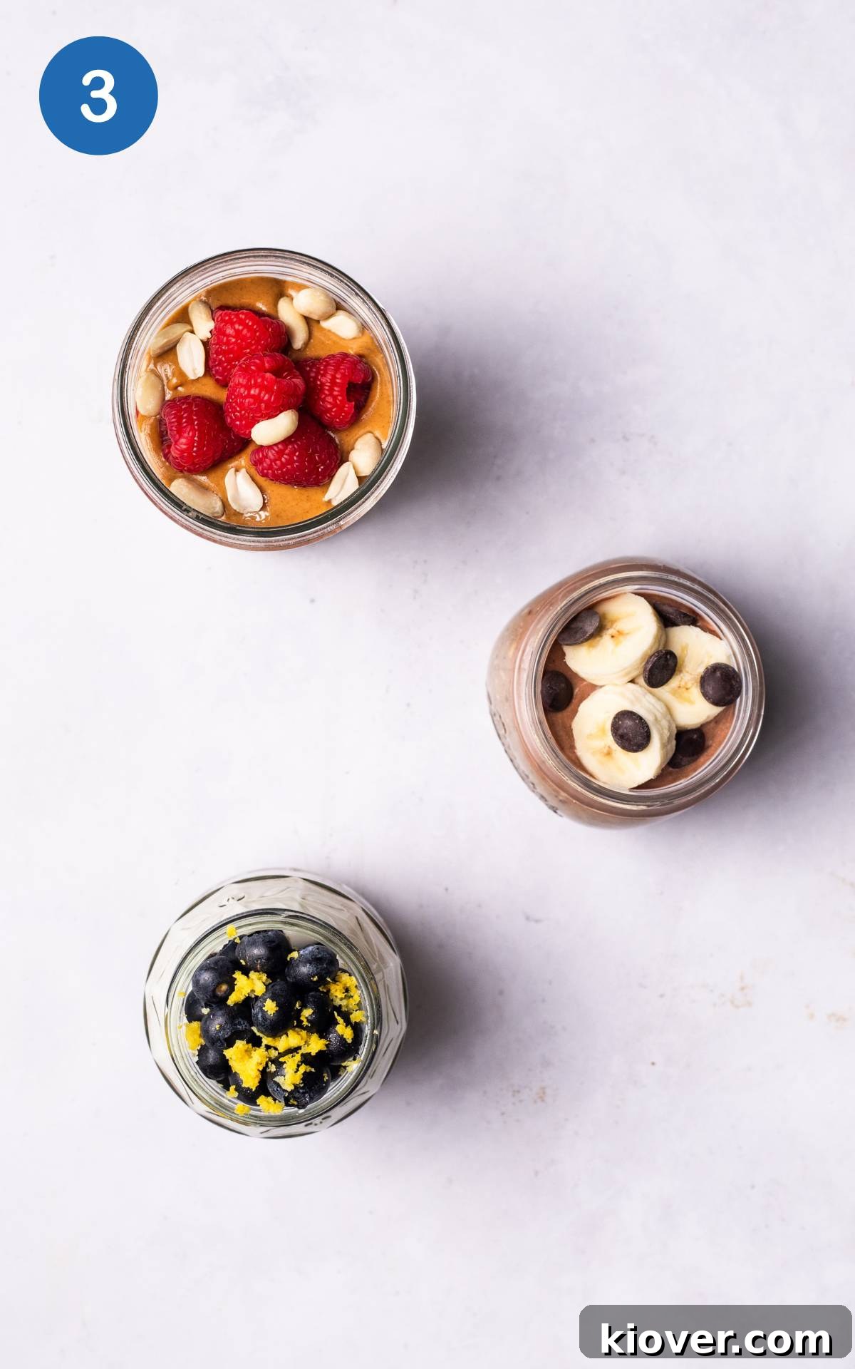 adding fruit toppings on protein overnight oats.