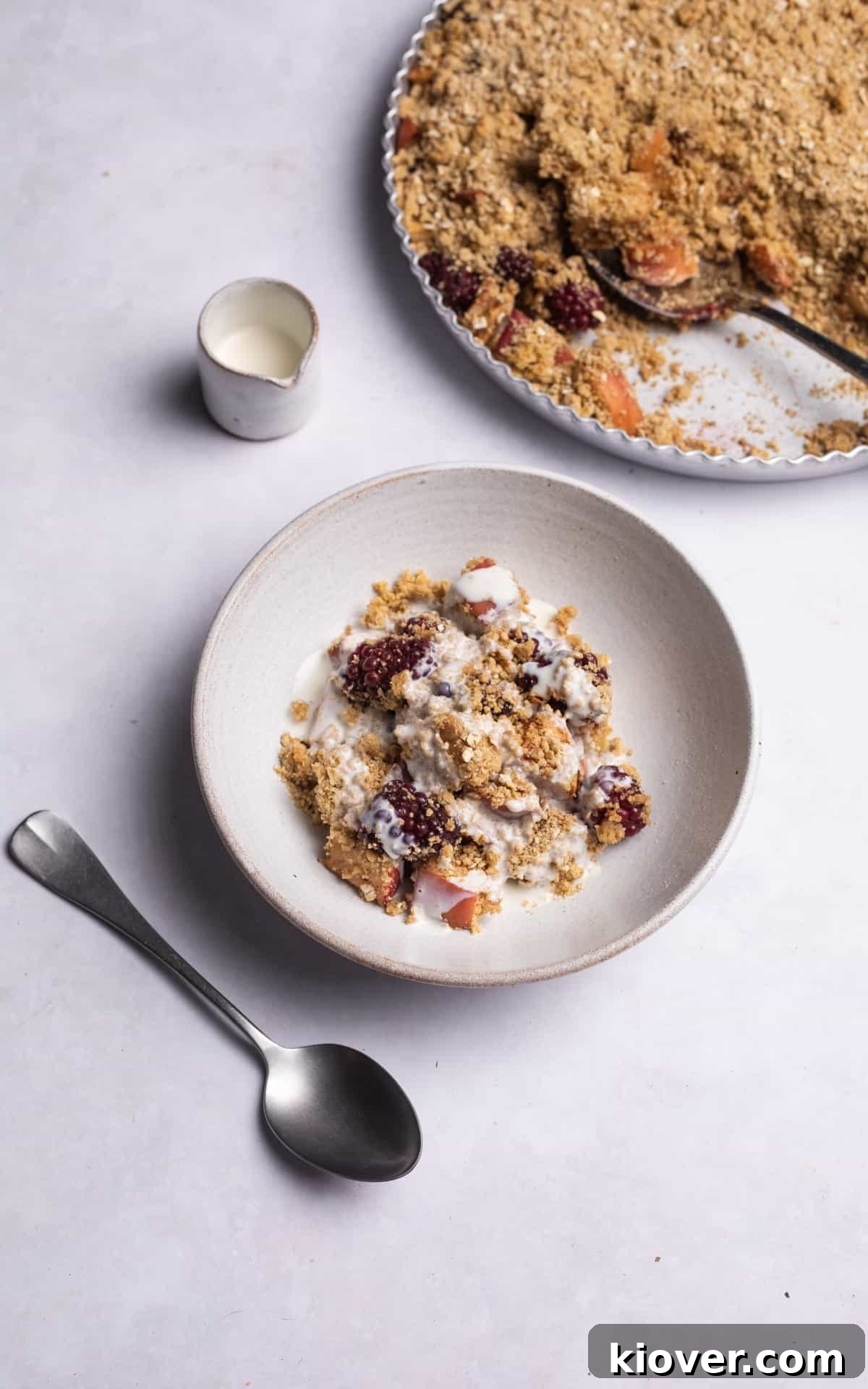 Apple and Blackberry Crumble Recipe: Rustic Autumn Dessert 7 Apple and Blackberry Crumble dessert with cashew cream.