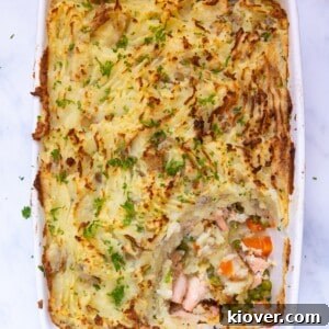 Salmon Pie in a baking dish.