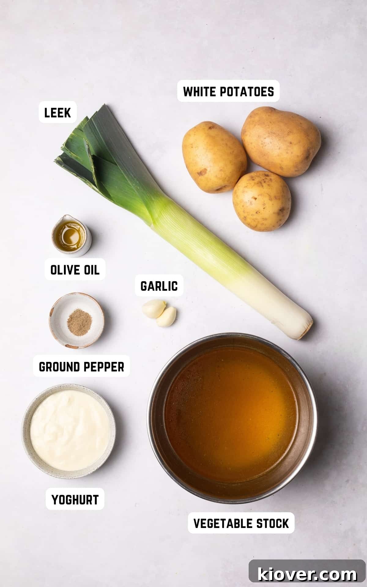 Ingredients to make Leek and Potato Soup.