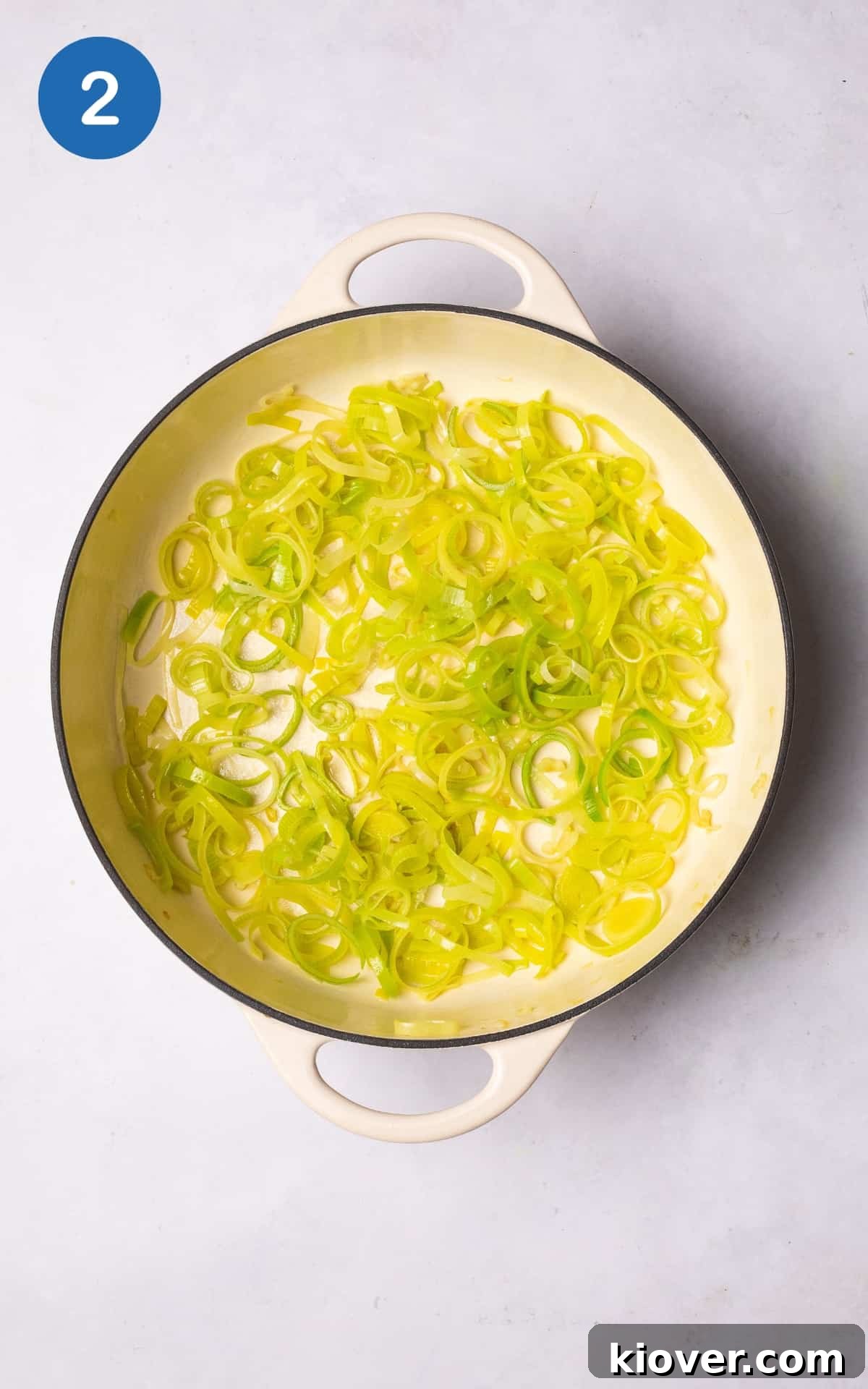 frying leek in olive oil.