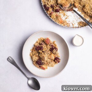 Apple and Blackberry Crumble dessert.