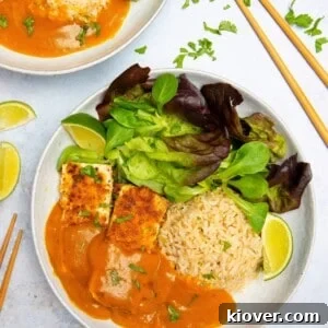 71 Top Gluten-Free Recipes for Every Meal 43 Vegan Katsu Curry on a plate with vegetables and rice.