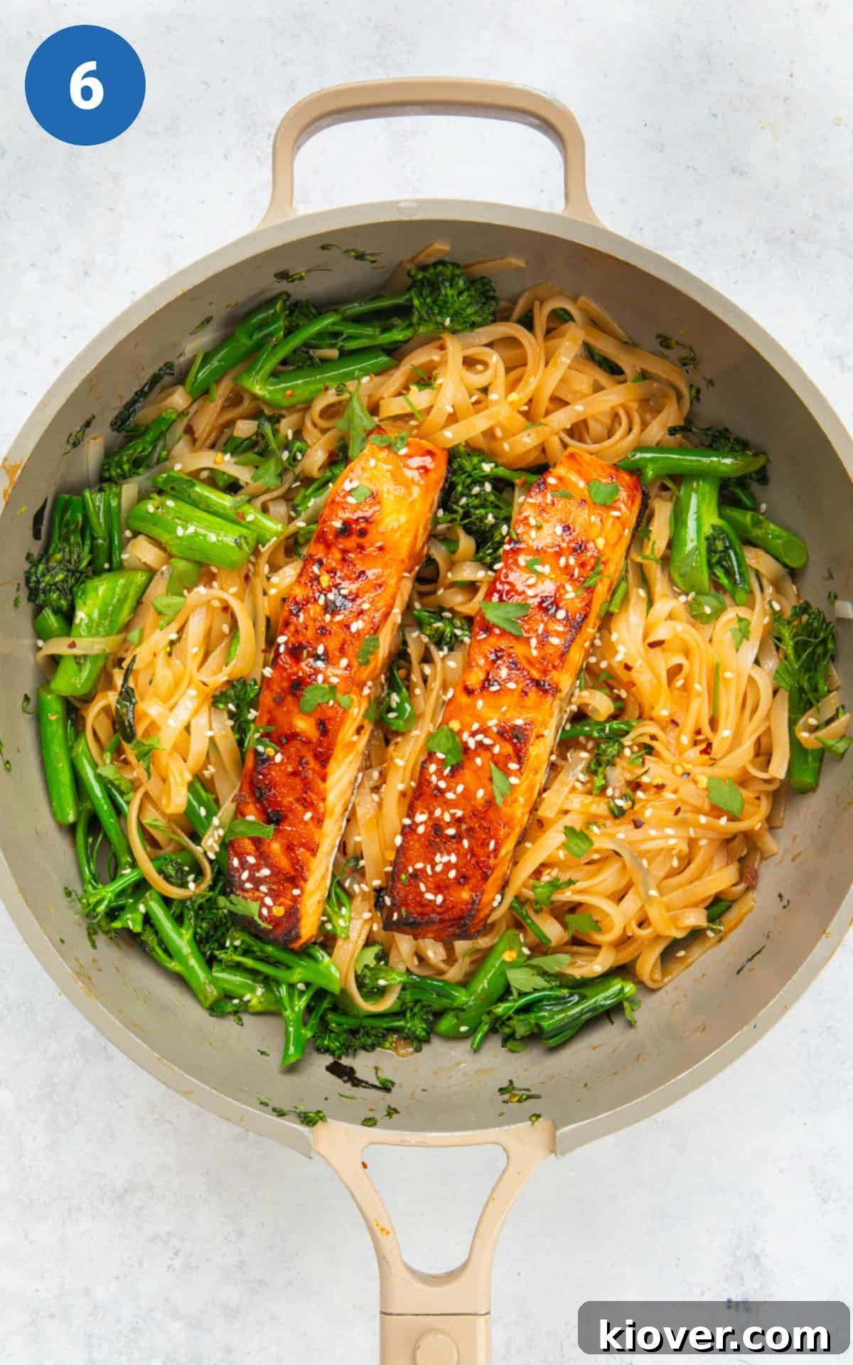 Creamy Salmon Noodle Bowl with Lemon and Dill 9 salmon with noodles and broccoli.