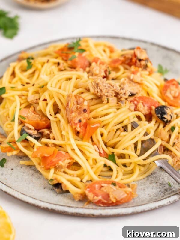 Garlic Prawn Linguine with Lemon and Fresh Parsley 11 tuna pasta on a plate.