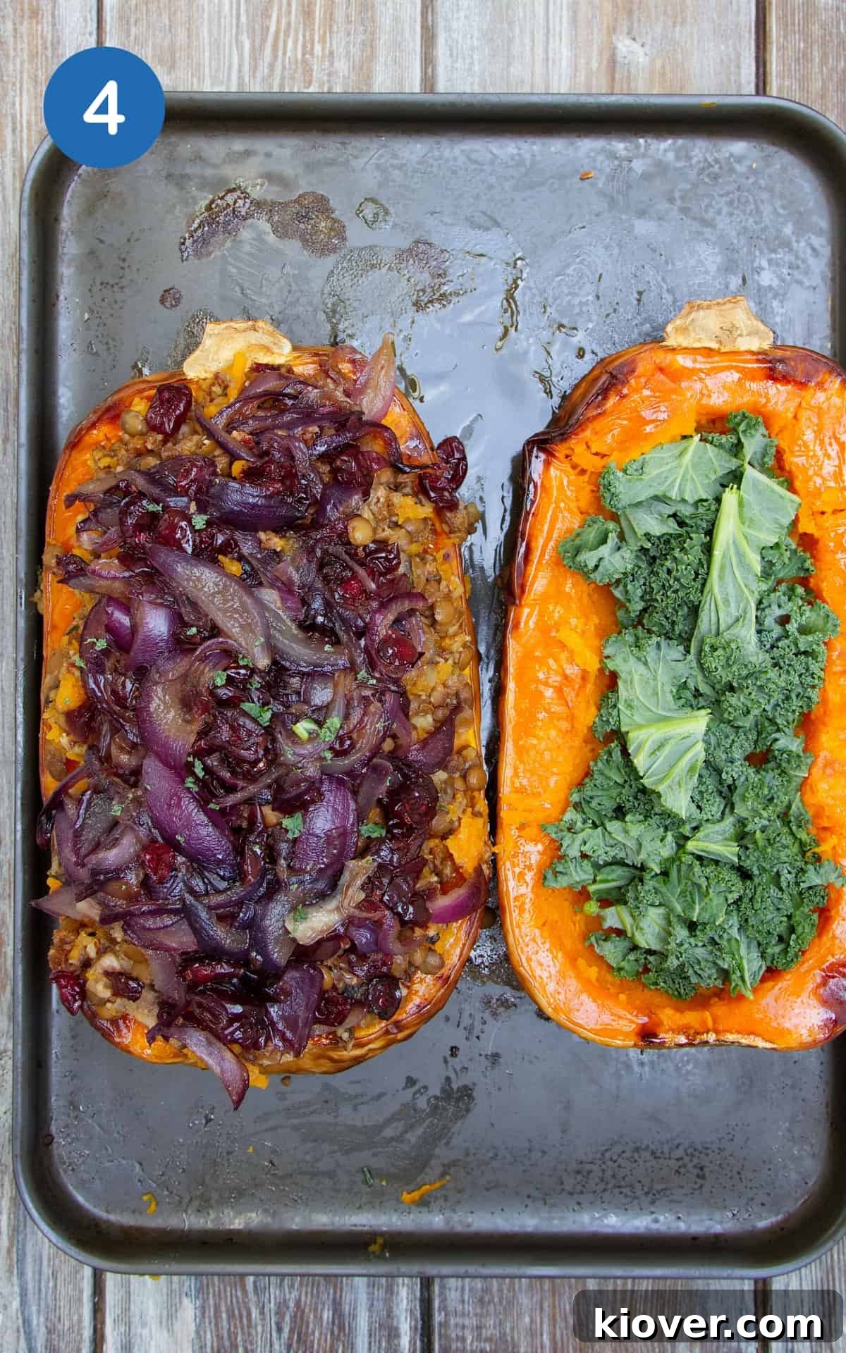 stuffing the butternut squash ready for roasting.