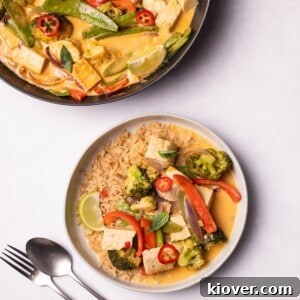Authentic Vegan Thai Curry Recipe with Creamy Coconut Sauce 9 Vegan Thai Curry served on a plate.