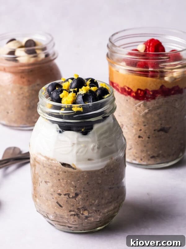 Protein Overnight oats with fruit toppings.