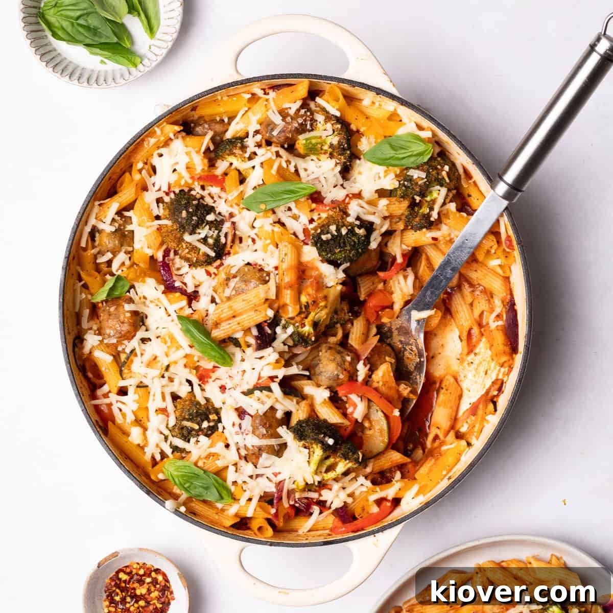sausage pasta bake with vegetables.