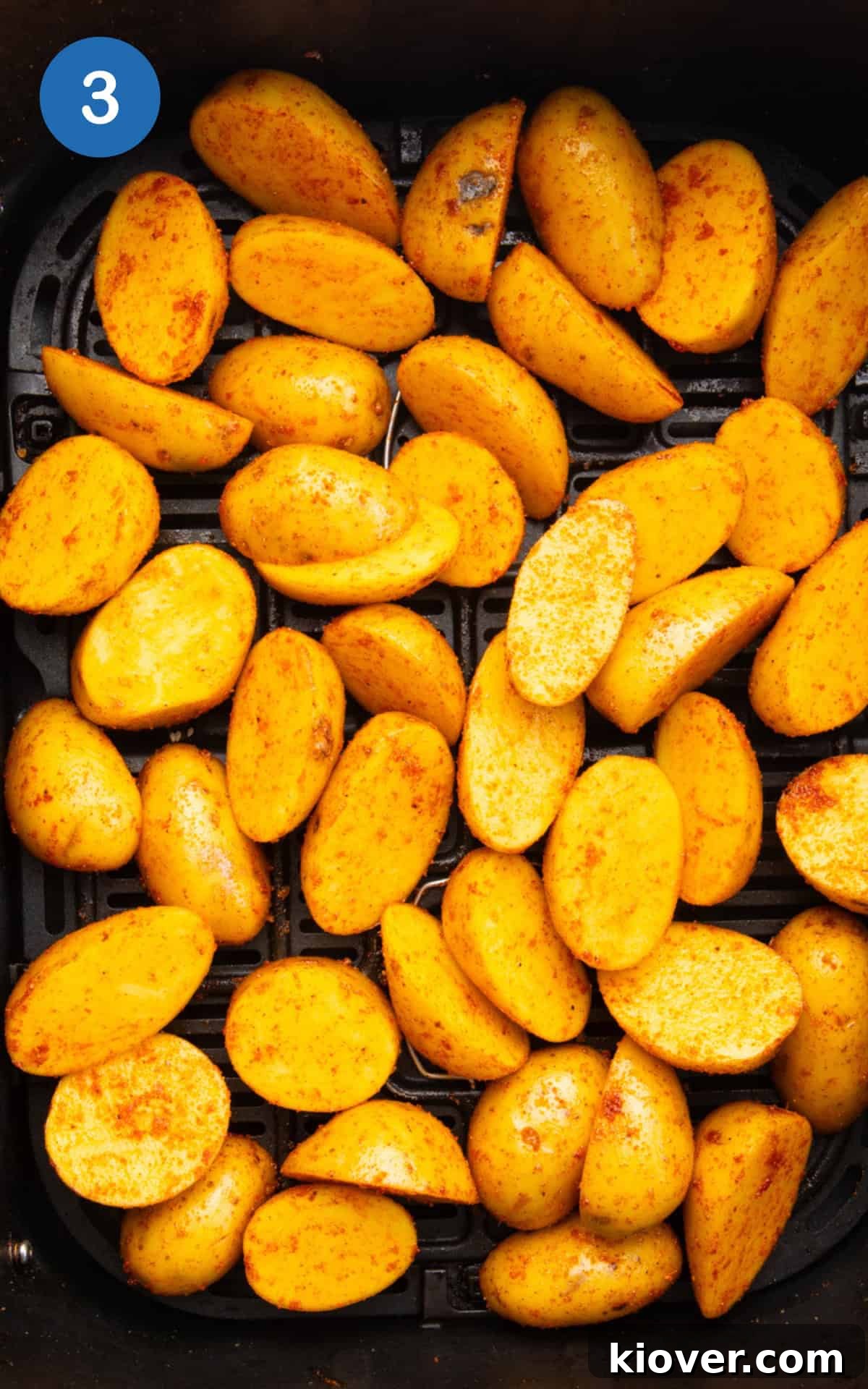 baby potatoes in the air fryer basket.
