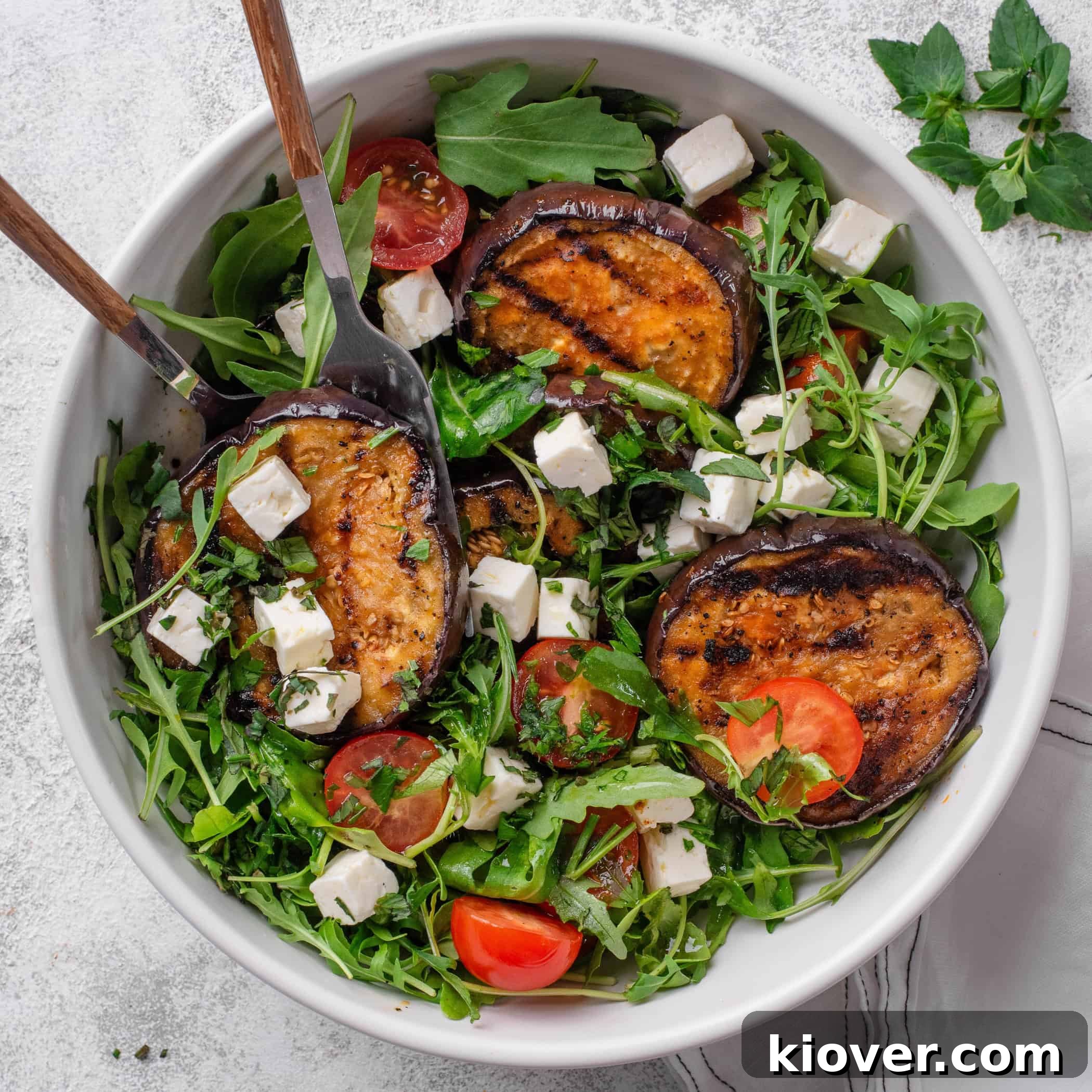 Smoky Roasted Eggplant Salad with Garlic and Herbs 2 grilled aubergine salad with feta.