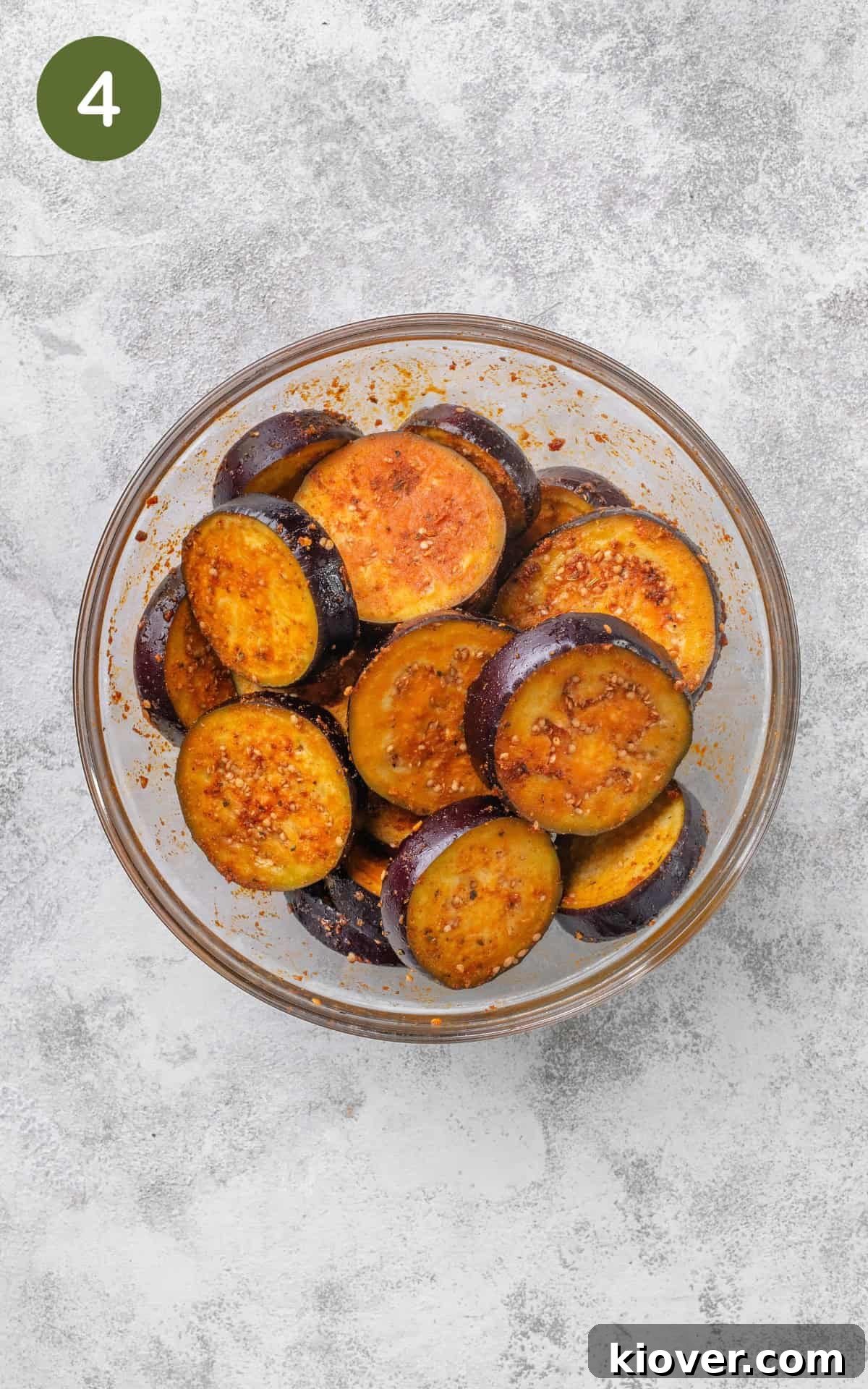 Smoky Roasted Eggplant Salad with Garlic and Herbs 7 aubergine slices with the olive oil mixture.