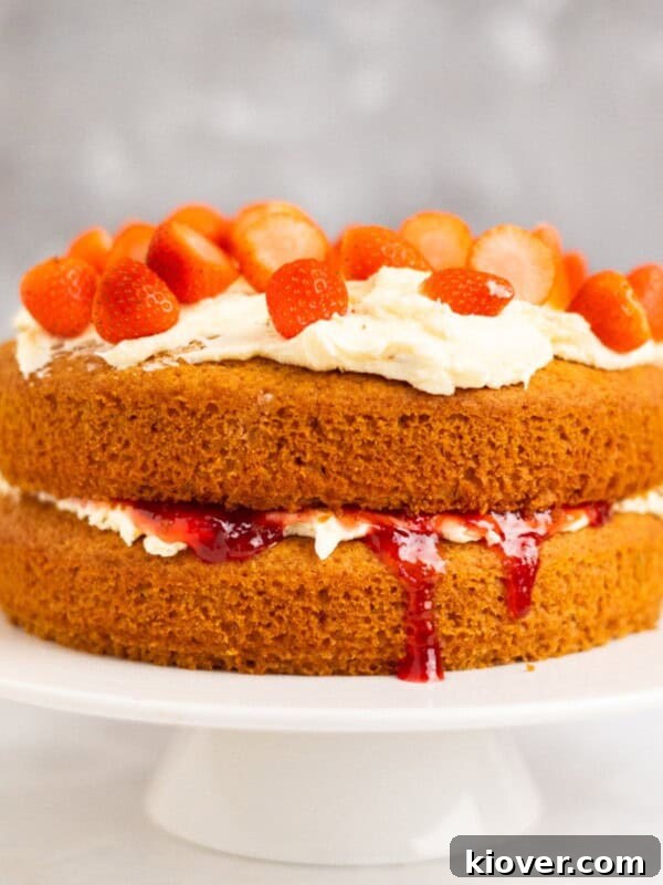 Gluten Free Victoria Sponge on a cake stand