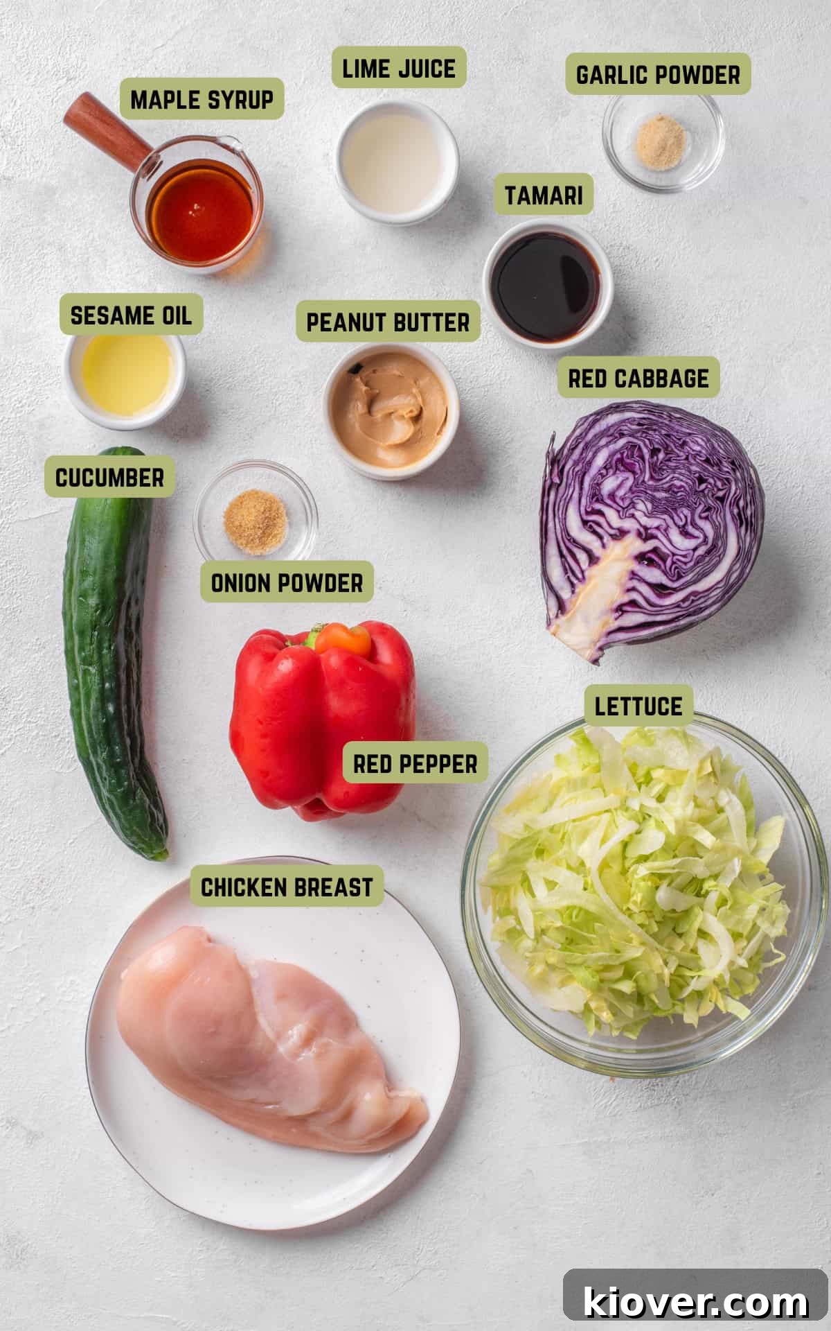Ingredients to make Chicken Satay Salad.