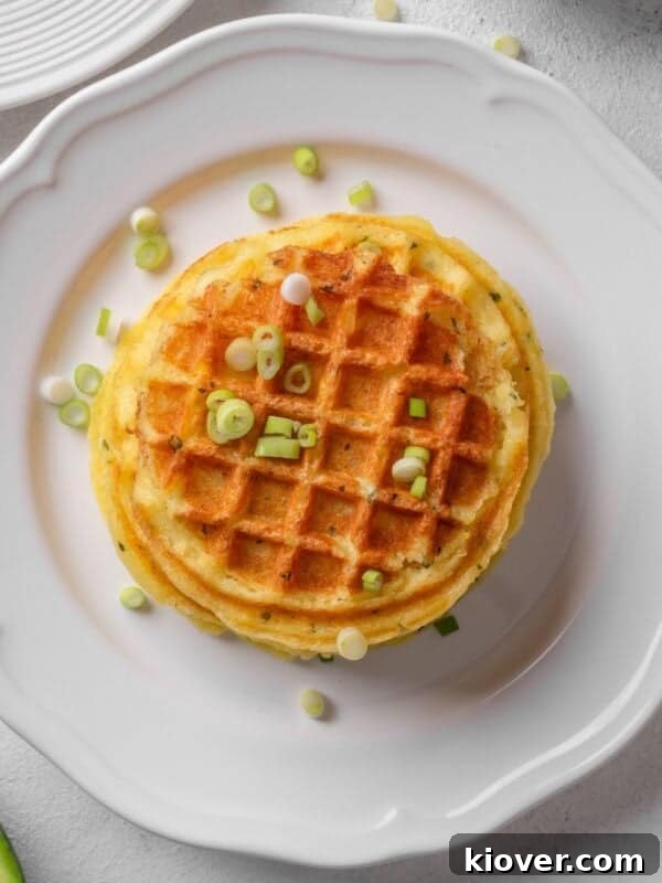 Crispy Swiss Potato Rösti Recipe — Golden Hash Brown Style 10 potato waffles served on a plate.
