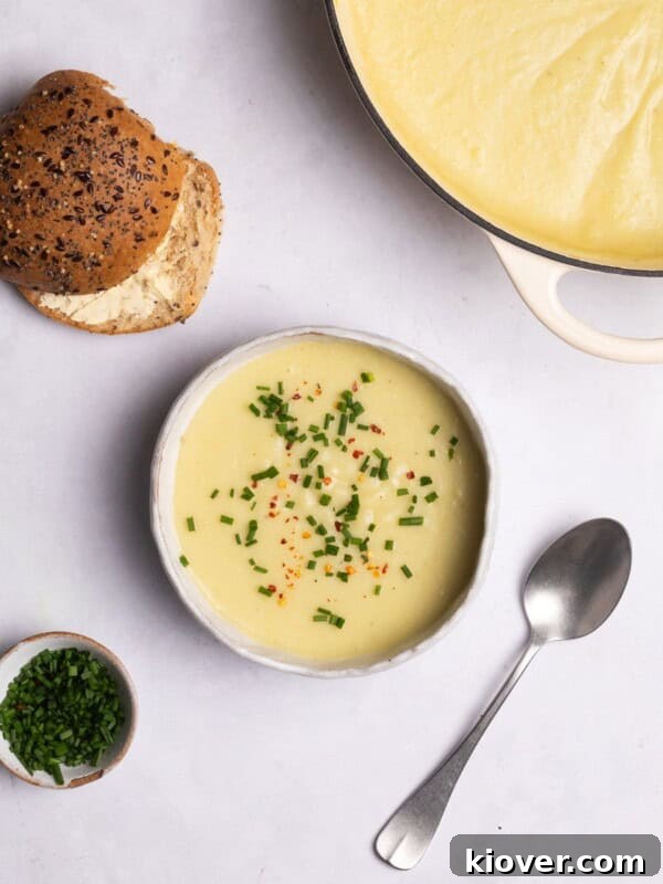 Classic Chicken and Leek Pie Recipe for Comforting Dinner 14 Leek and Potato Soup served in a bowl.