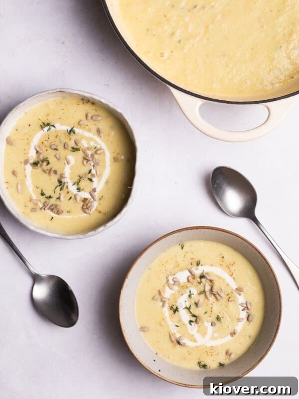 Creamy Carrot and Parsnip Soup Recipe for Cozy Weeknights 12 Parsnip soup with sunflower seeds served in bowls.