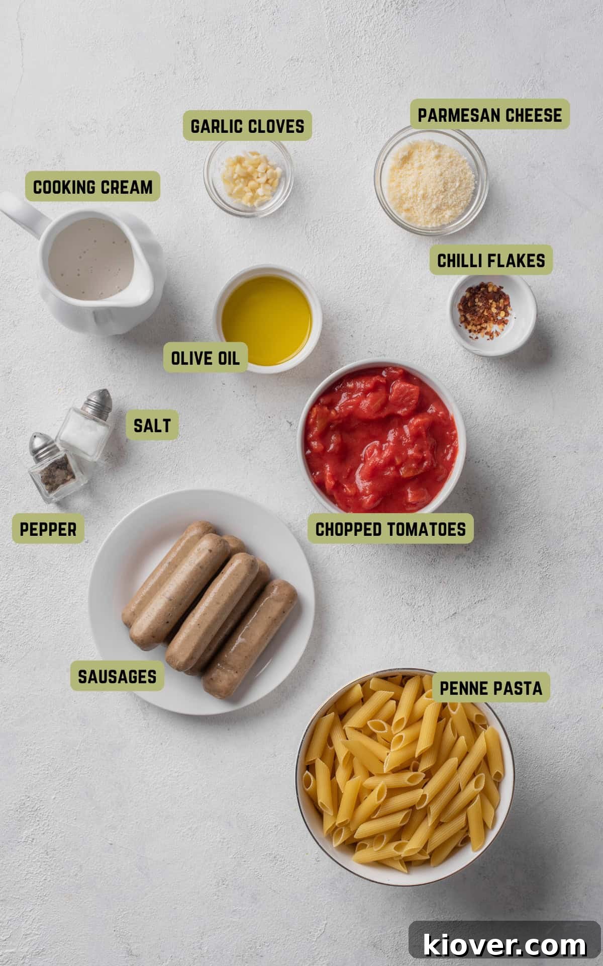 Ingredients to make Sausage Pasta.