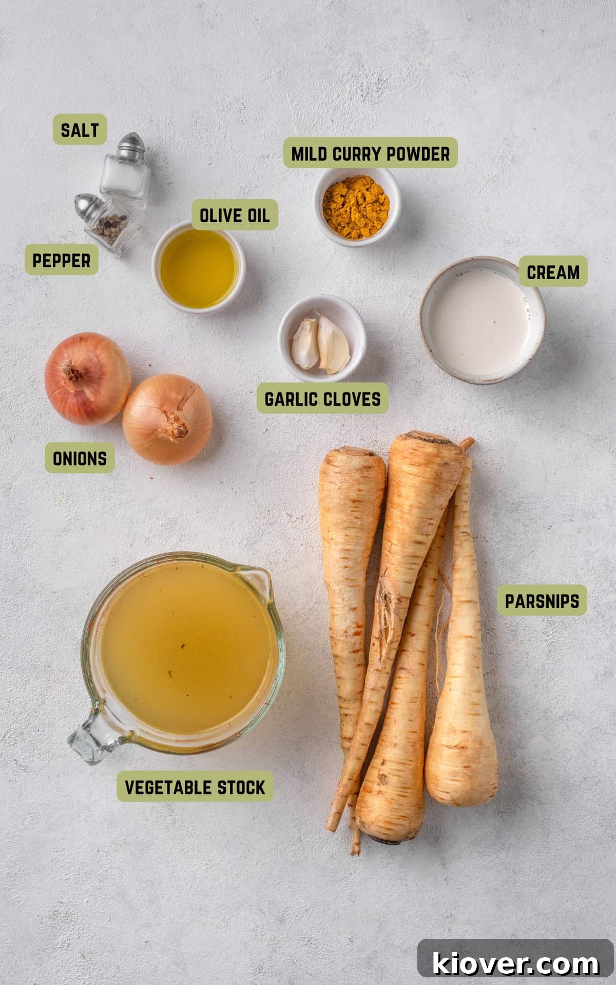 Ingredients to make Curried Parsnip Soup.