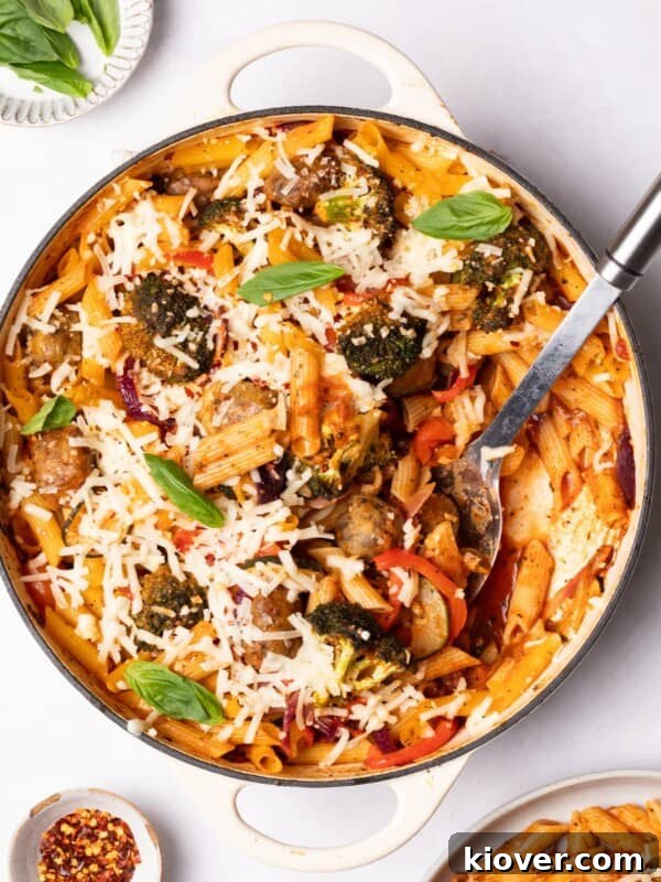 Creamy Chicken Pasta Bake with Melty Cheese and Herbs 14 sausage pasta bake with vegetables.
