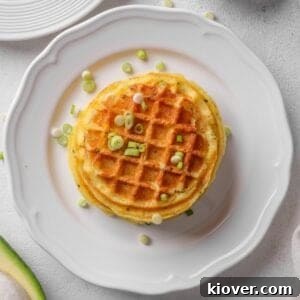Crispy Potato Waffles Recipe: Homemade Hash Brown Waffles 15 potato waffles served on a plate.