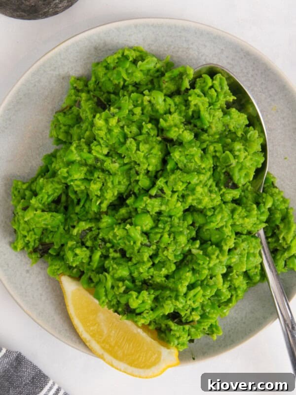mashed peas with basil as a side dish.