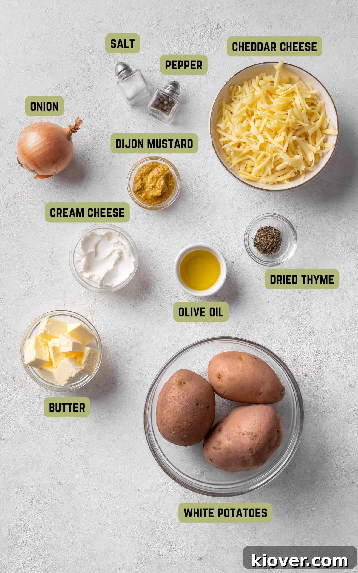 Ingredients to make Cheese and Potato Pie.