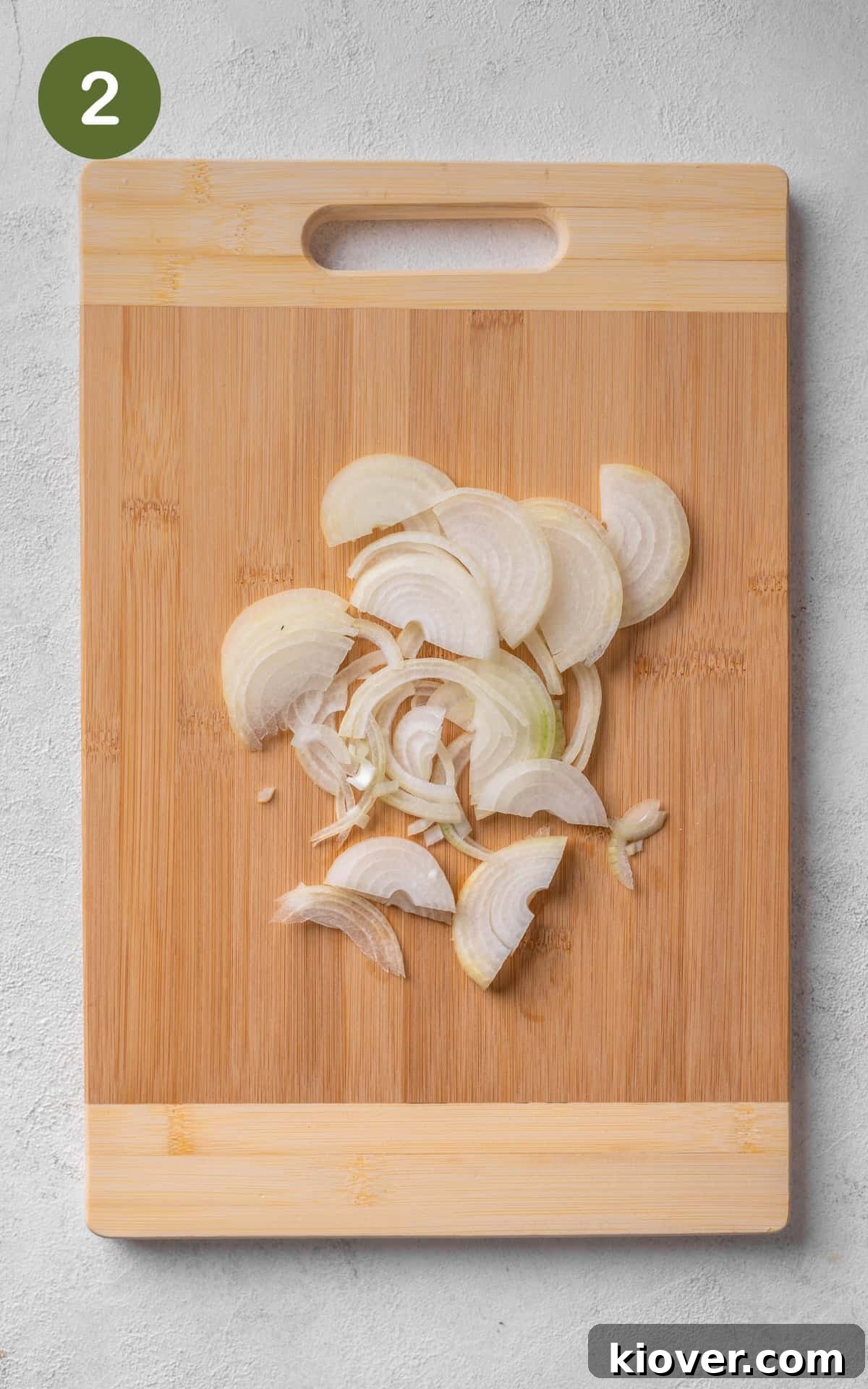 sliced onion on a cutting board.