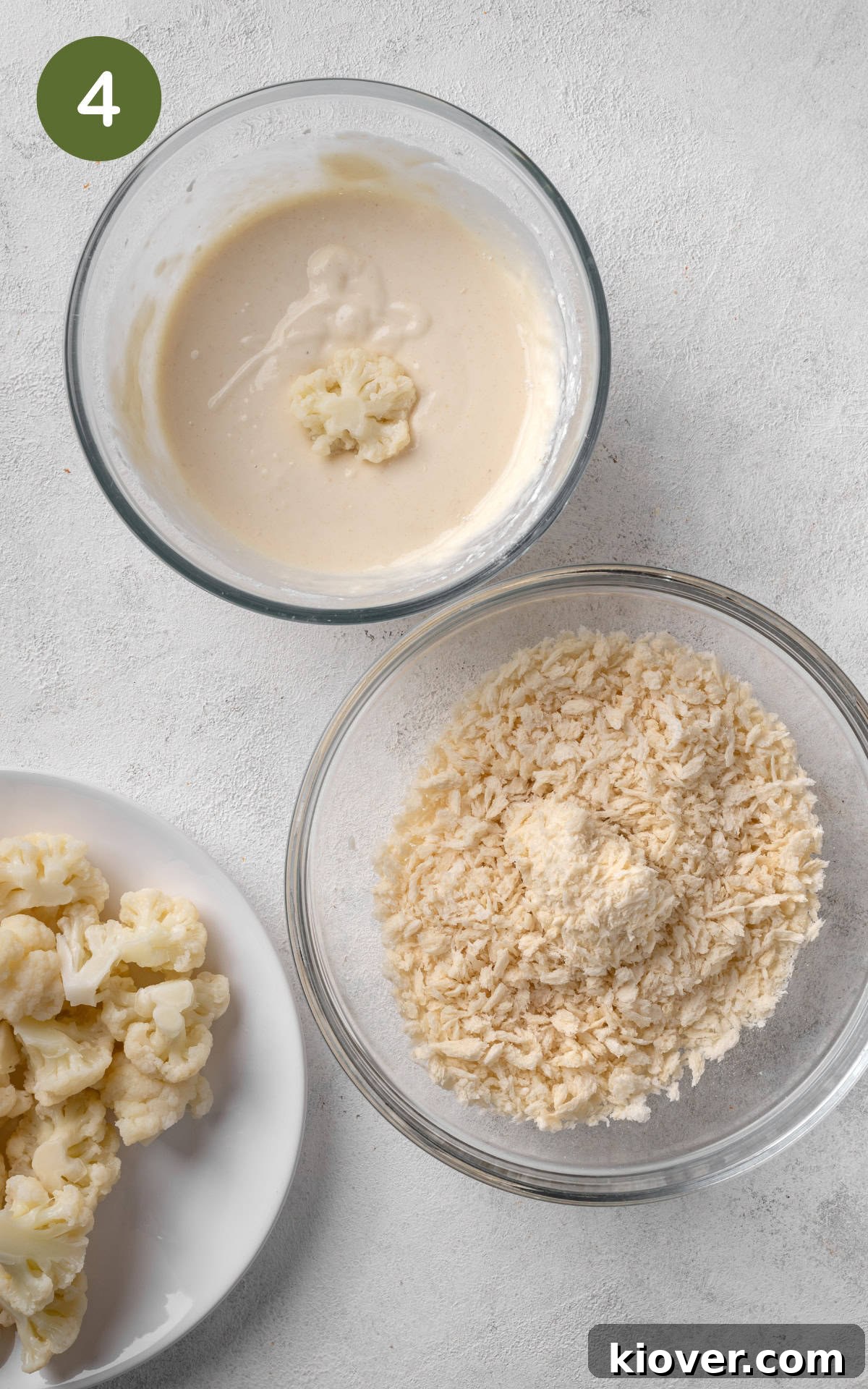 two bowls with prepared butter and panko breadcrumbs.