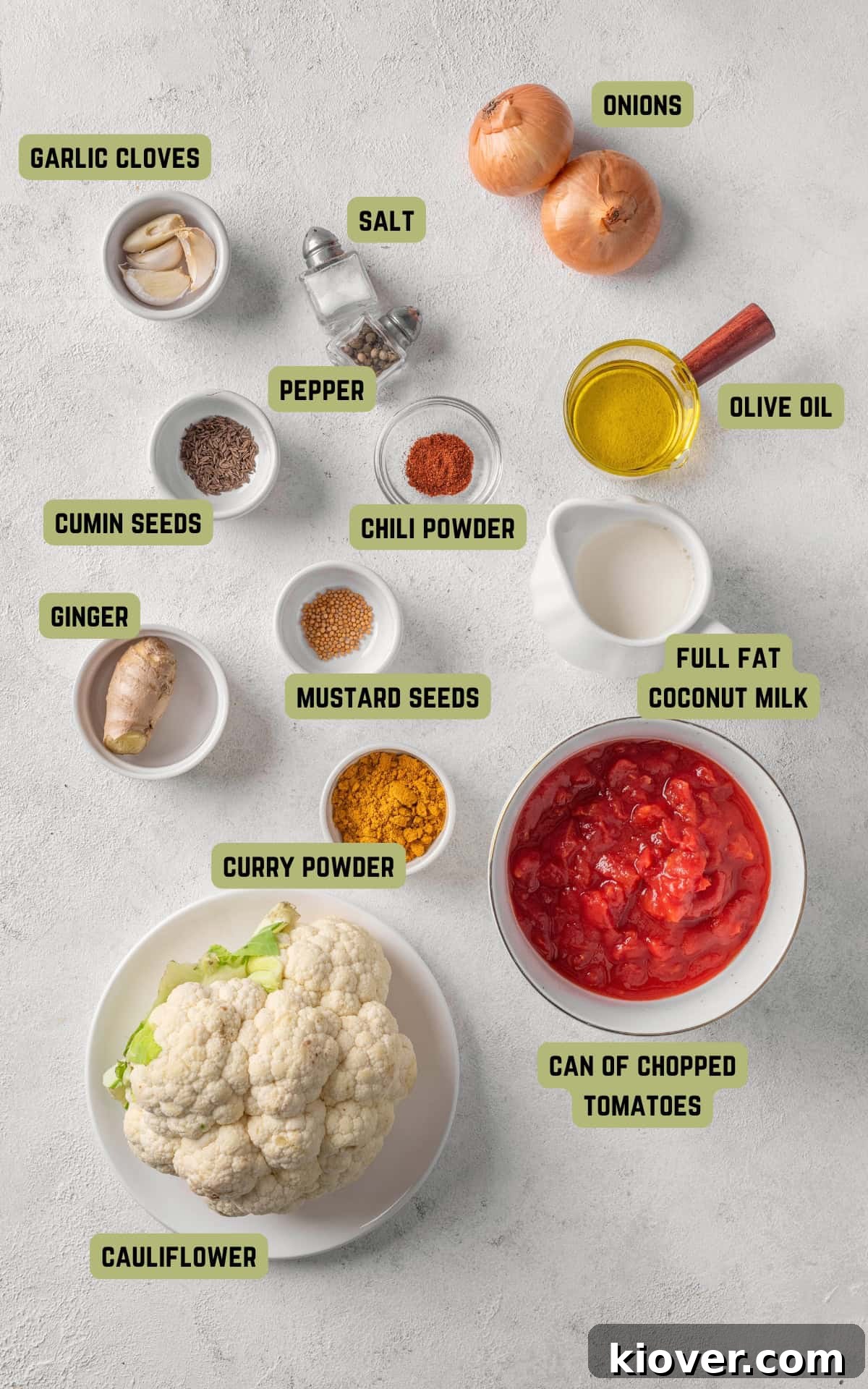 cauliflower curry ingredients.