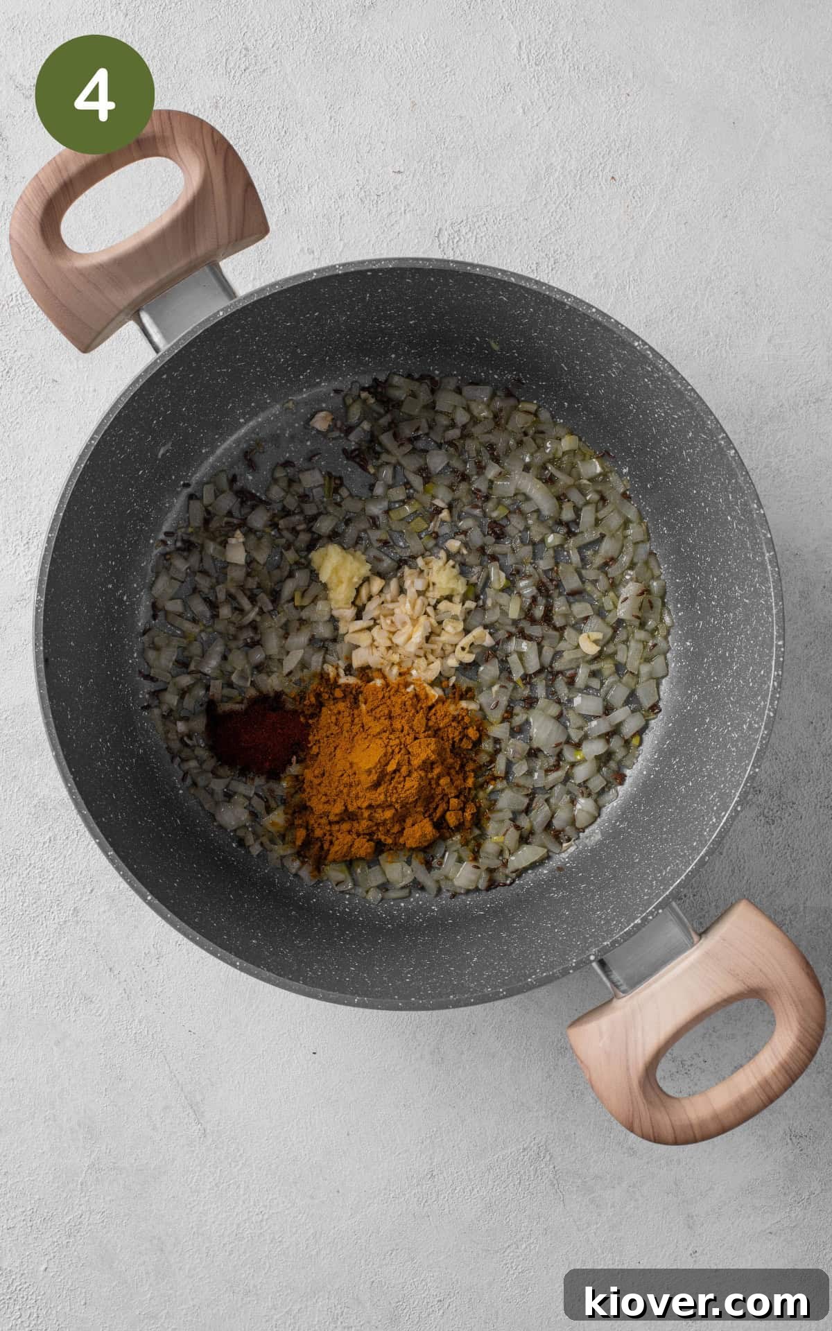 add in the spices for the cauliflower curry.