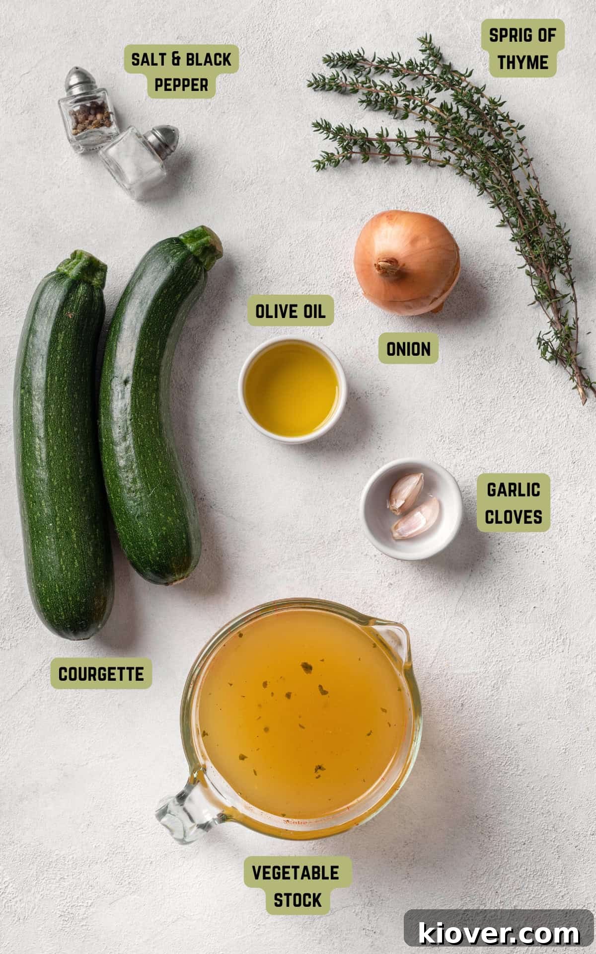 Ingredients to make Courgette soup.
