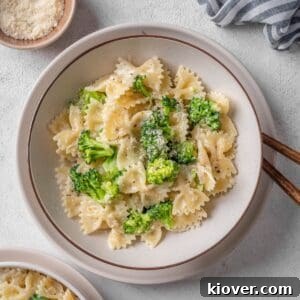 Creamy Garlic Broccoli Pasta with Parmesan 15 Broccoli pasta served on a plate.