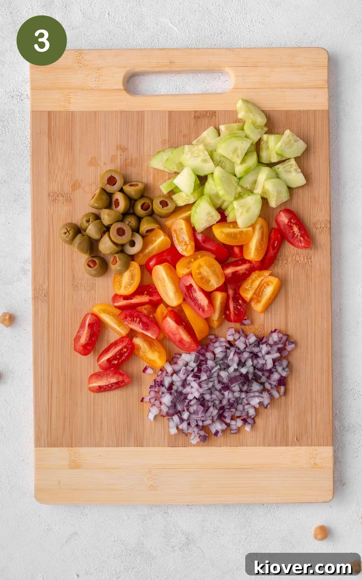 Chopped vegetables on a cutting board.