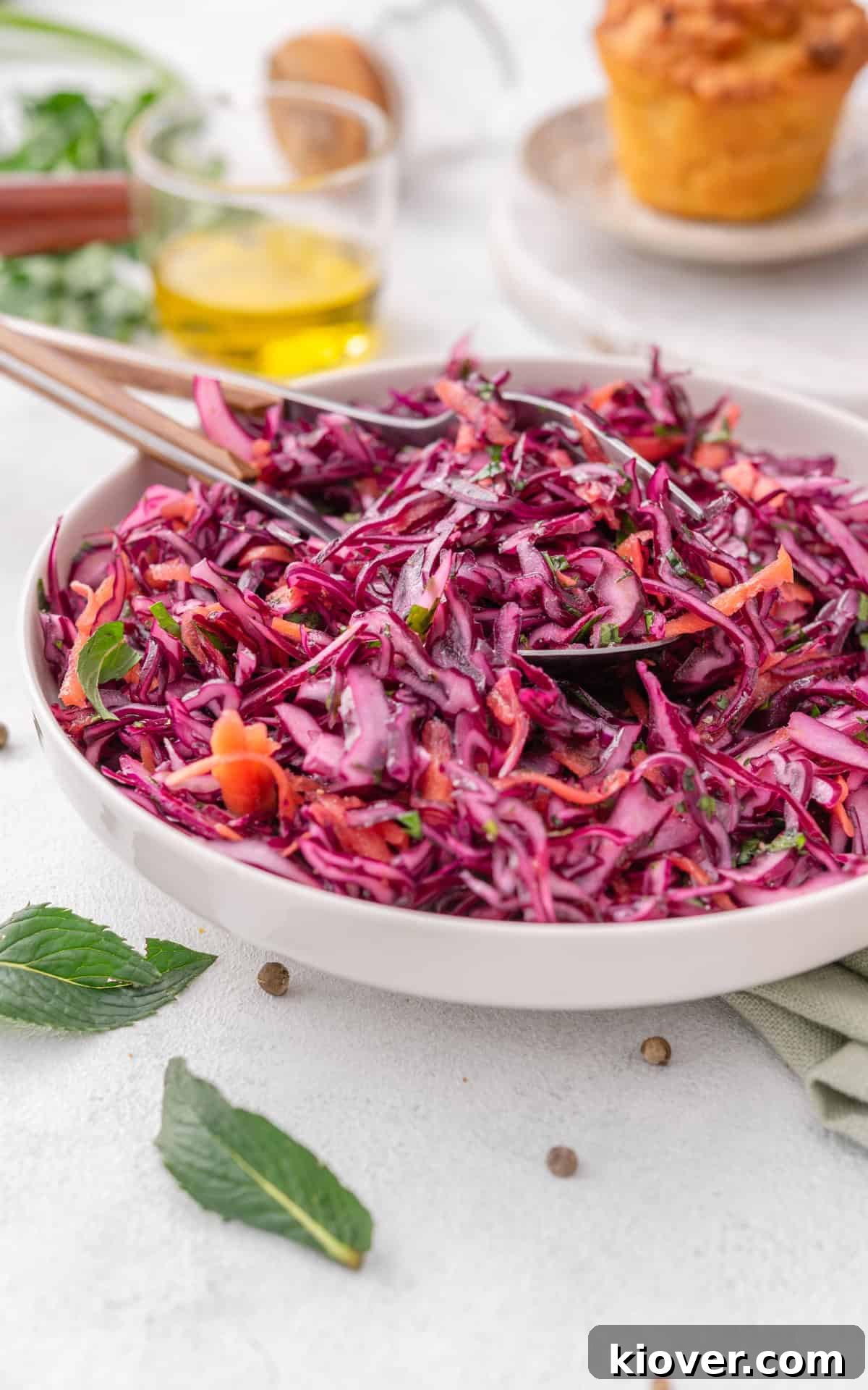 Red Cabbage Slaw salad served in a bowl.