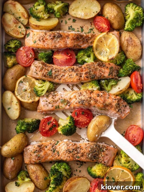 salmon tray bake with vegetables.