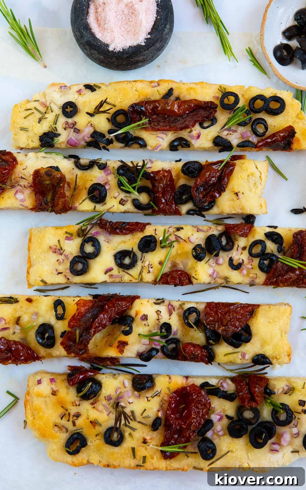 sliced focaccia on white surface 